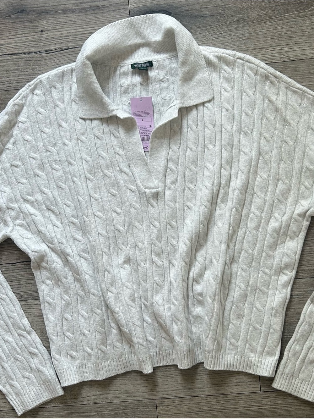 Women’s Long Sleeve Cream Polo Sweater Knit Top L NWT